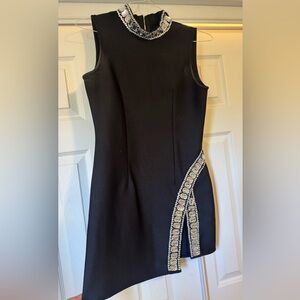 Black Sleeveless Dress with Crystal Trim - Elegant Evening Dress